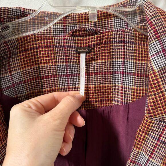 Free People Simply Plaid Blazer in Pomegranite Combo L NWOT - Picture 6 of 13
